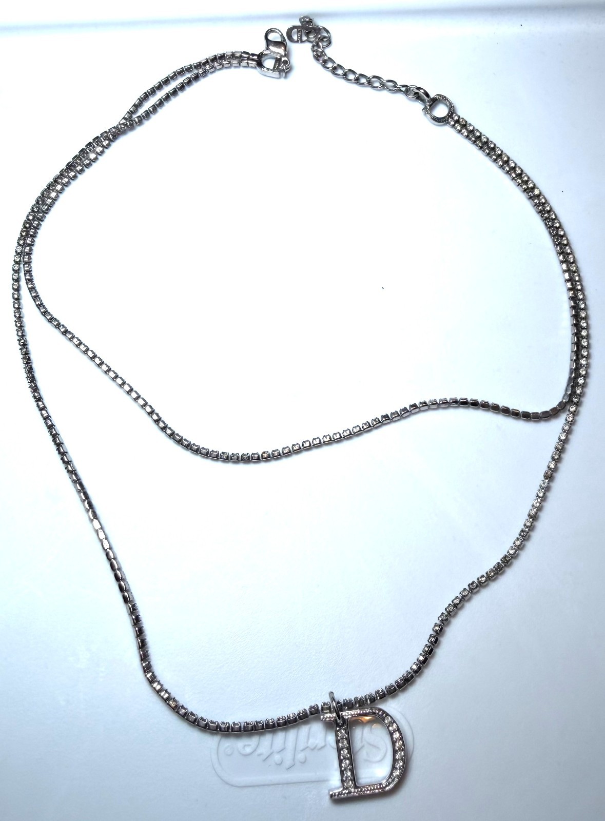 2000’s Christian Dior by John Galliano double silver crystal logo necklace
