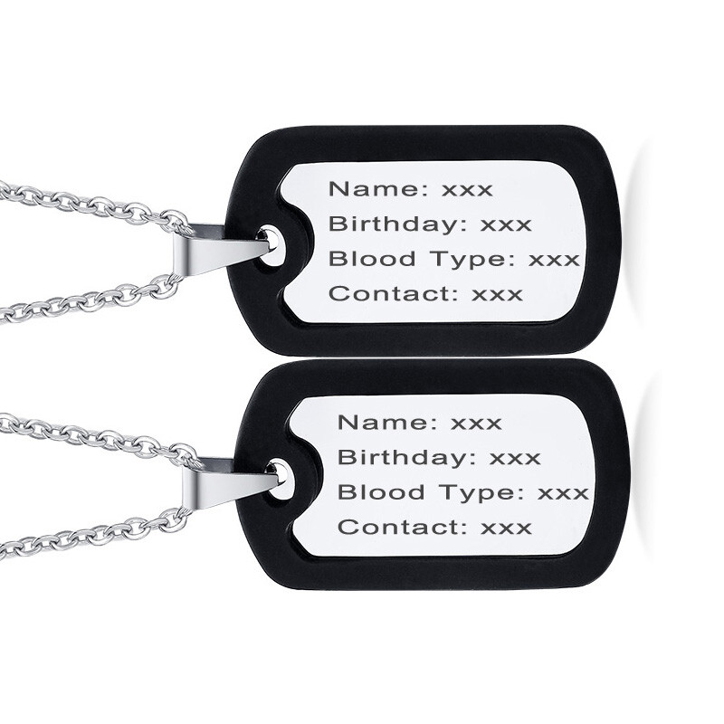 Personalized ID Name Military Dog Tags w/ Silicone Silencer Men Necklace Pendant