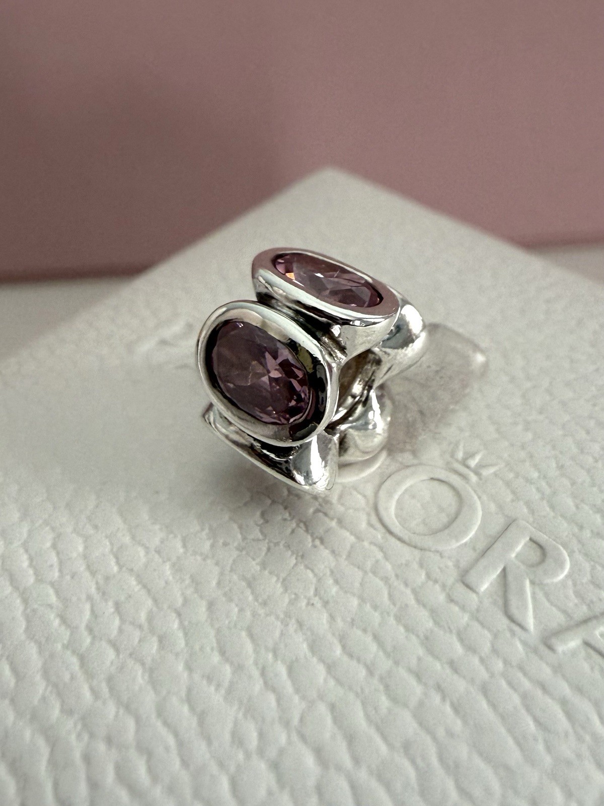 Pandora Sterling Sliver Pink Oval Lights CZ Charm #790311PCZ RETIRED Authentic