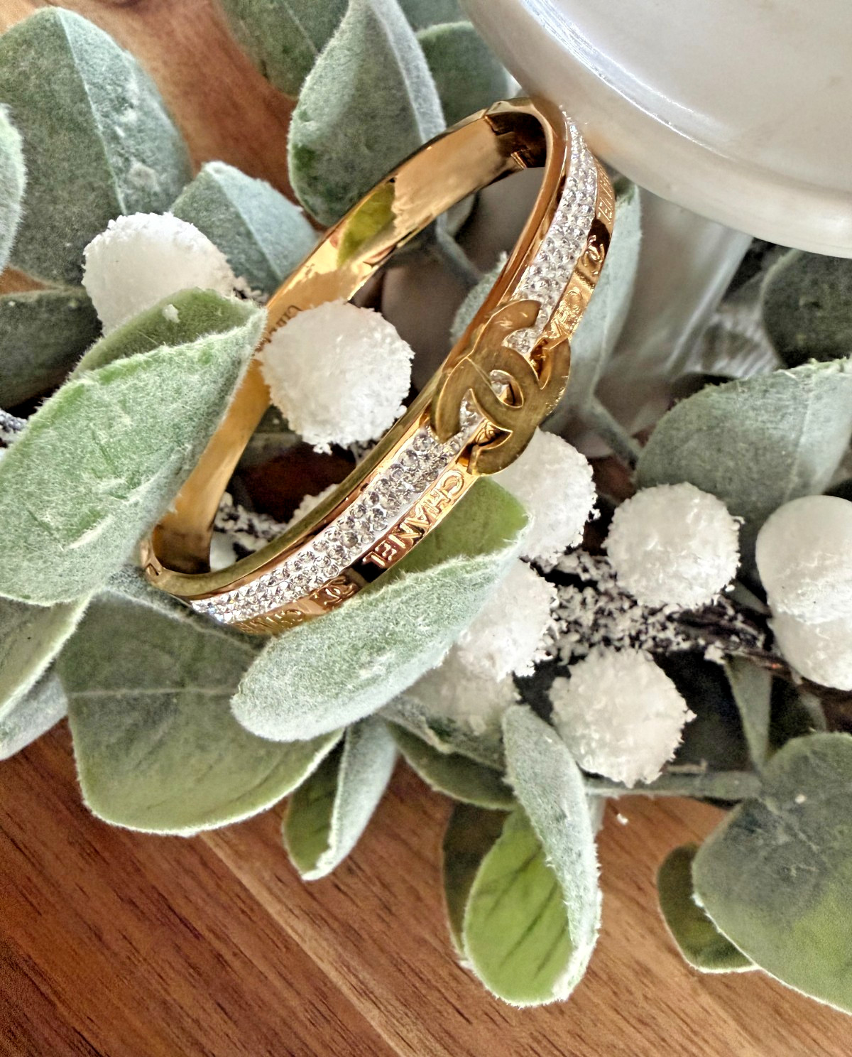 ✨ 18K Gold Laminated Surgical Stainless Steel Bangle Bracelet – White CZ Letter