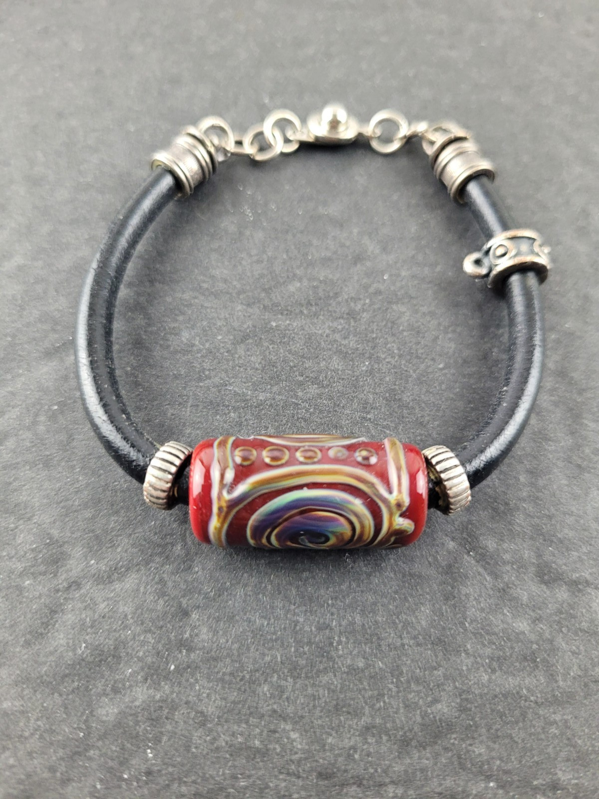 Ceramic Bead Leather Cord Bracelet Unisex Boho Adjustable Size Red Black