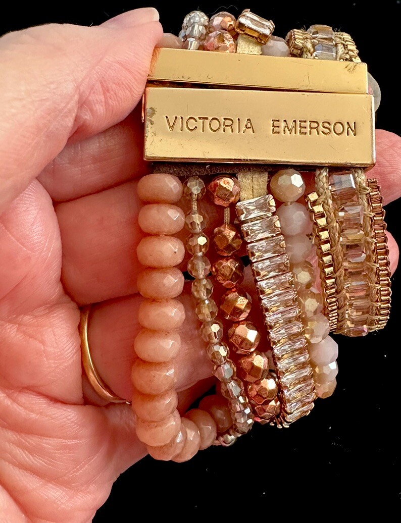 Victoria Emerson Smart Watch Beaded/Rhinestone Bracelet Pink/Rose Gold 7.5”