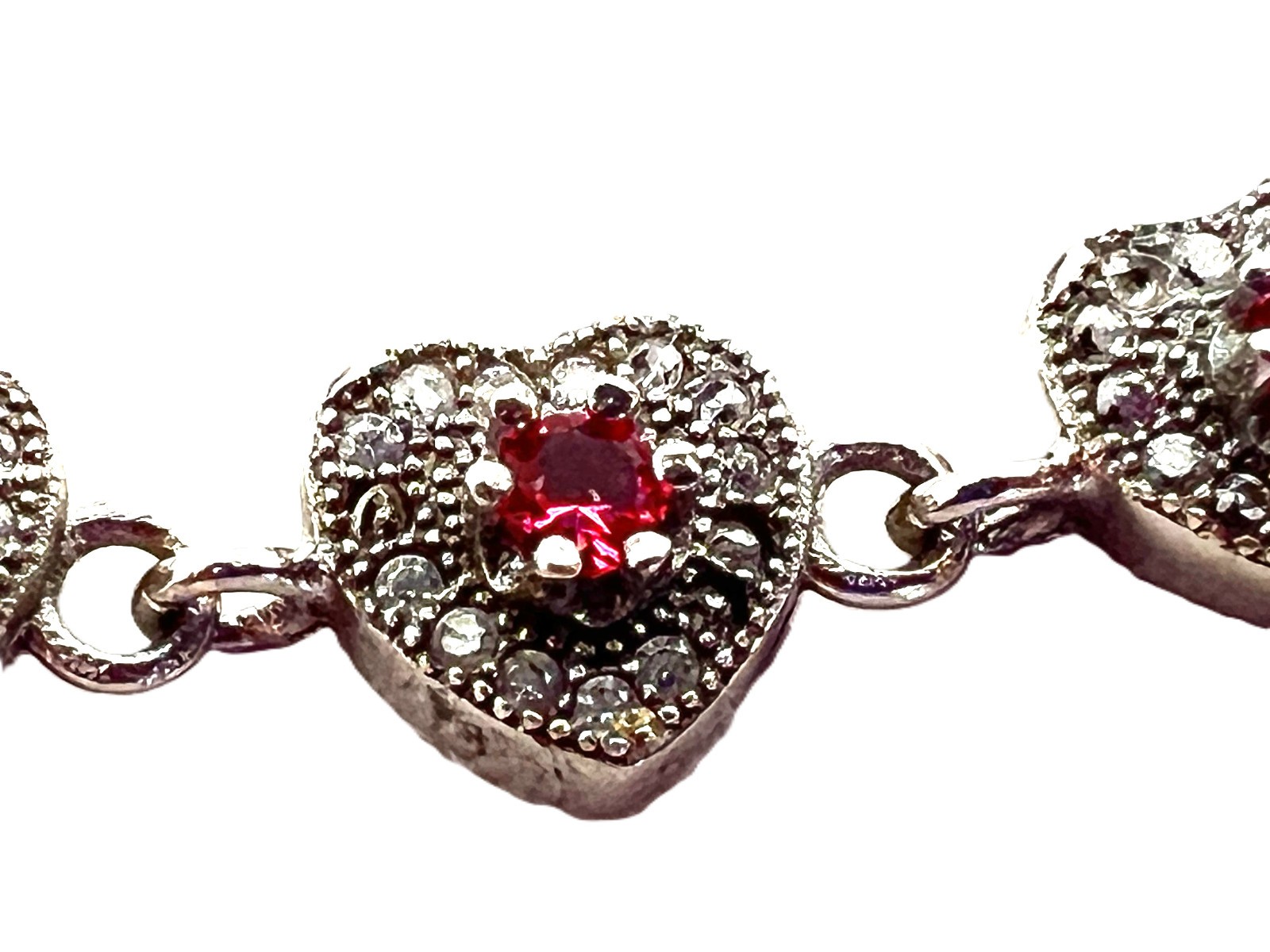 JJB102 925 Silver Bracelet w/ 5 Pave Hearts filled w/ Pink and White Zircons NWT