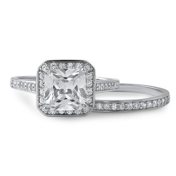 Silver 2.80 Carat Princess Cut CZ Wedding Ring Engagement Set