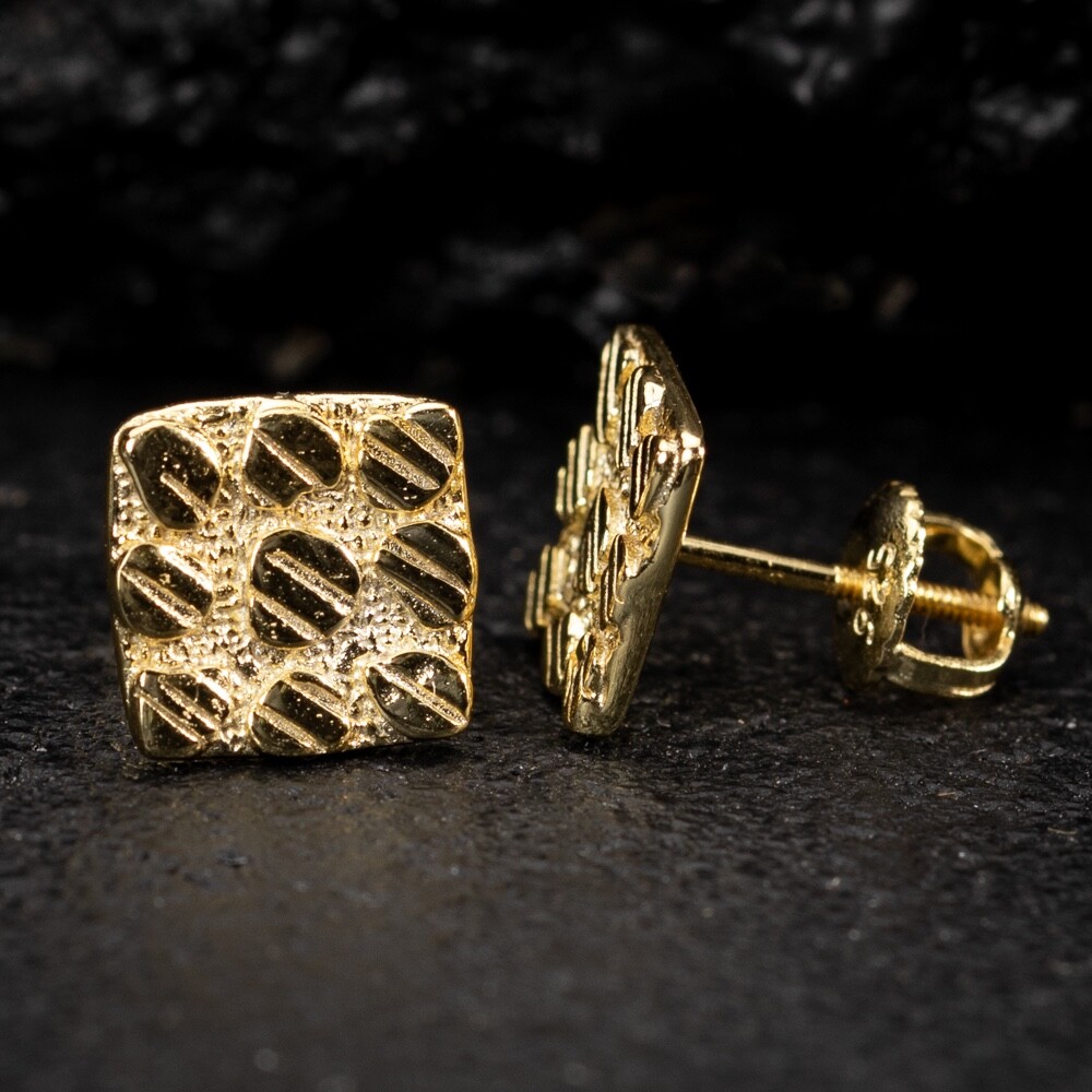 Retro Square 14K Yellow Gold Plated 925 Sterling Silver Nugget Earrings