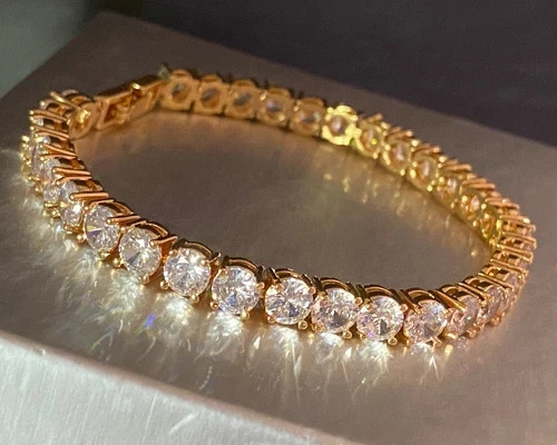 14CTW Simulated Diamond Tennis Bracelet 18k Gold Plated Wedding Jewelry Gift