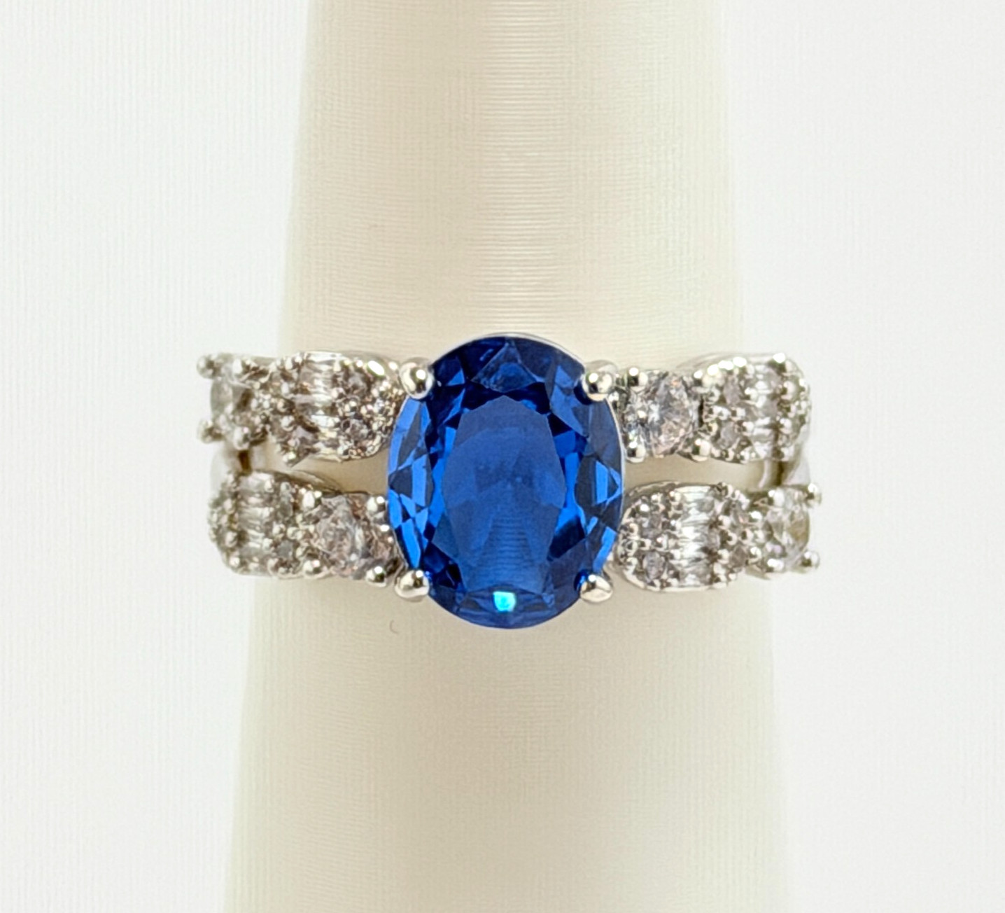 Bomb Party Sz 8 “Melded Whispers” Aqua Blue Spinel on Rhodium RG87765