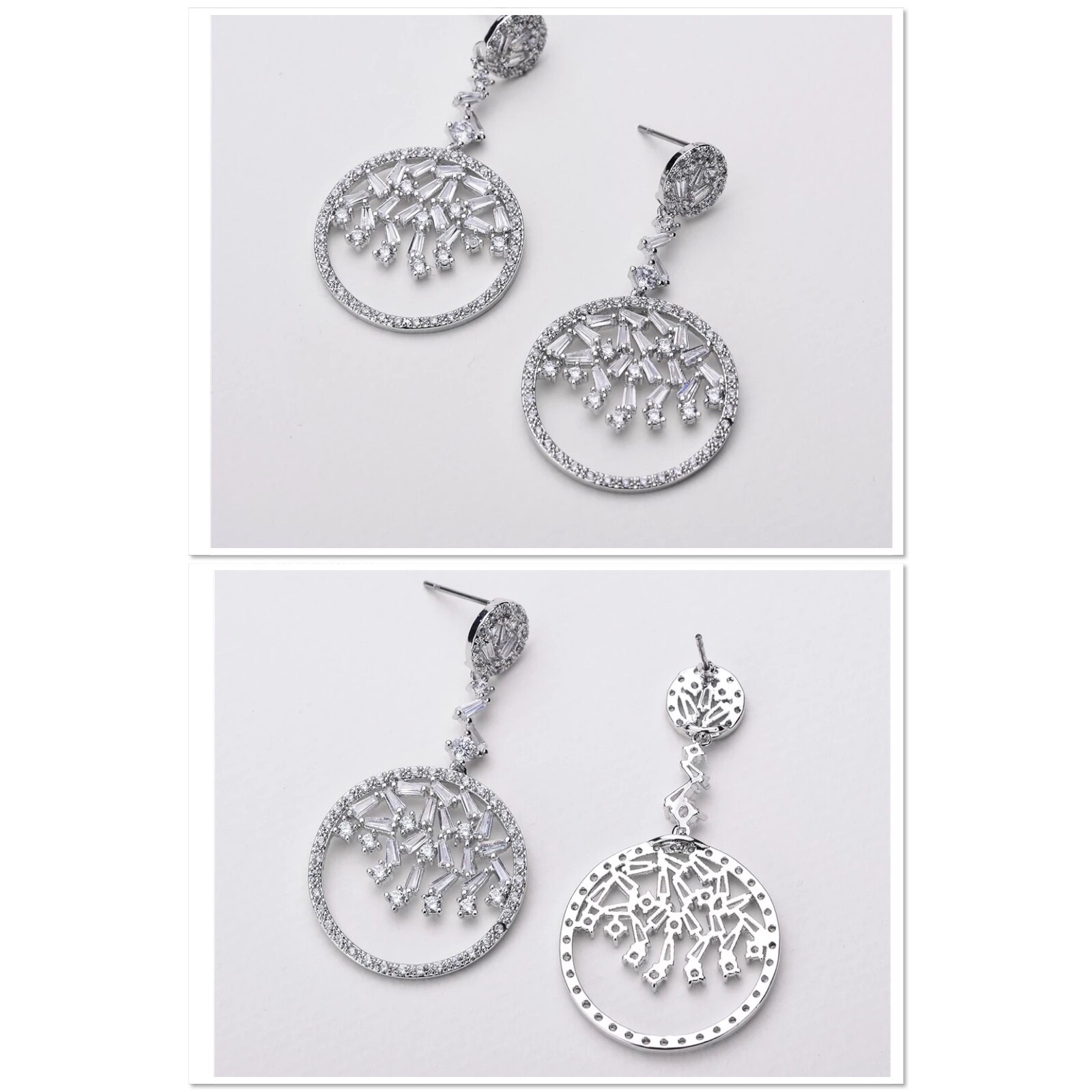 ZARD Open Circle Drop Dangle Earrings with Baguette Cut Cubic Zirconia Accents