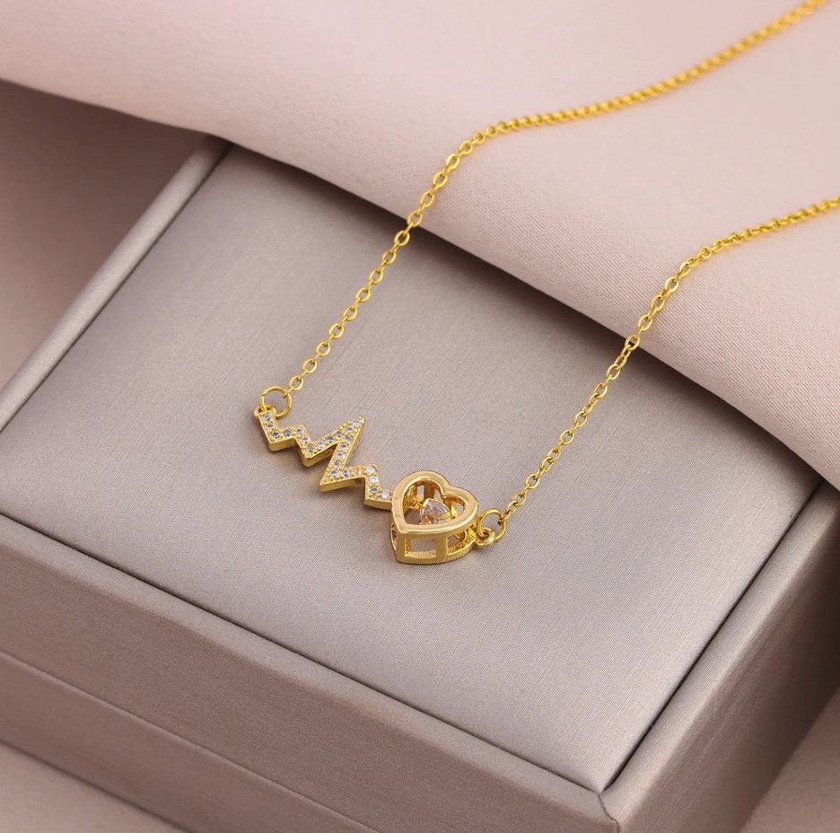 1pc Beating Heart Pendant Necklace Stainless Steel Clavicle Chain – NEW