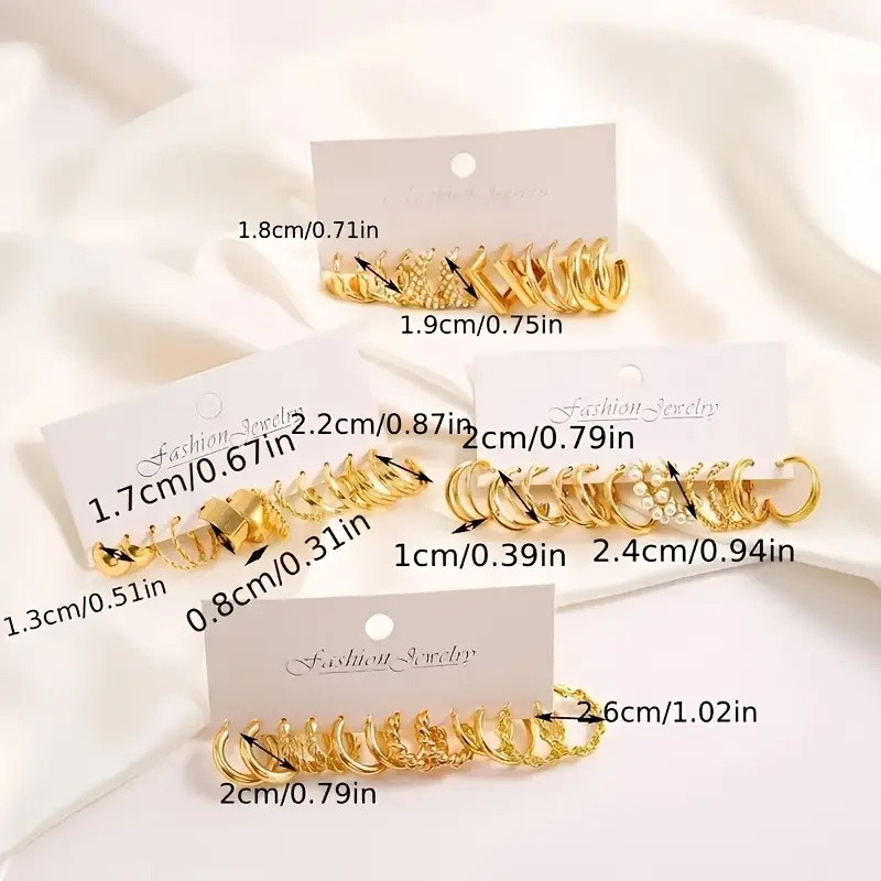 48Pcs Creative Simple Temperament Women Earrings Metal Wind Earrings