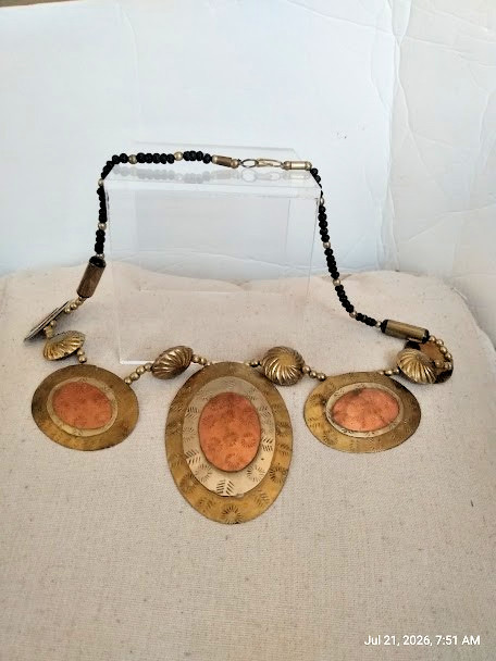 Tribal Tri-color Medallion Necklace with Earthy Tones & Textures