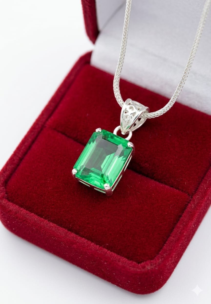 24.65 Ct Elegant Green Sapphire Pendant Jewelry –With Chain Emerald Cut Gemstone