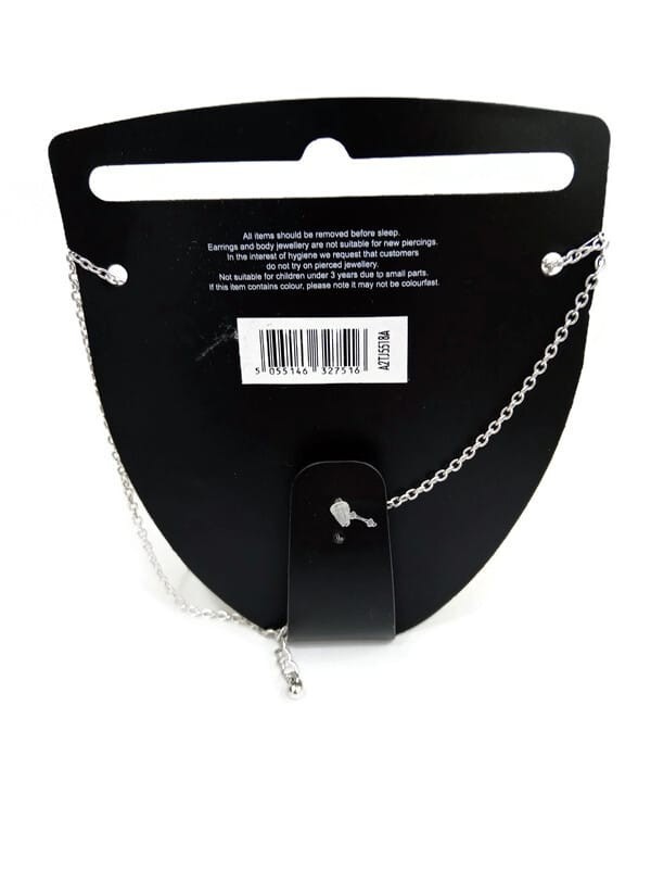 NWT F&F Women’s Floral Y-Necklace Silver Tone Black Enamel Crystal Statement Jew