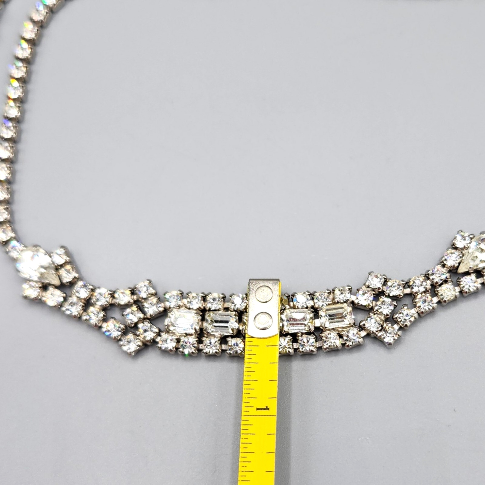 Vintage Baguette Pear Chaton Rhinestone Fancy Dog Collar Choker Necklace 15″