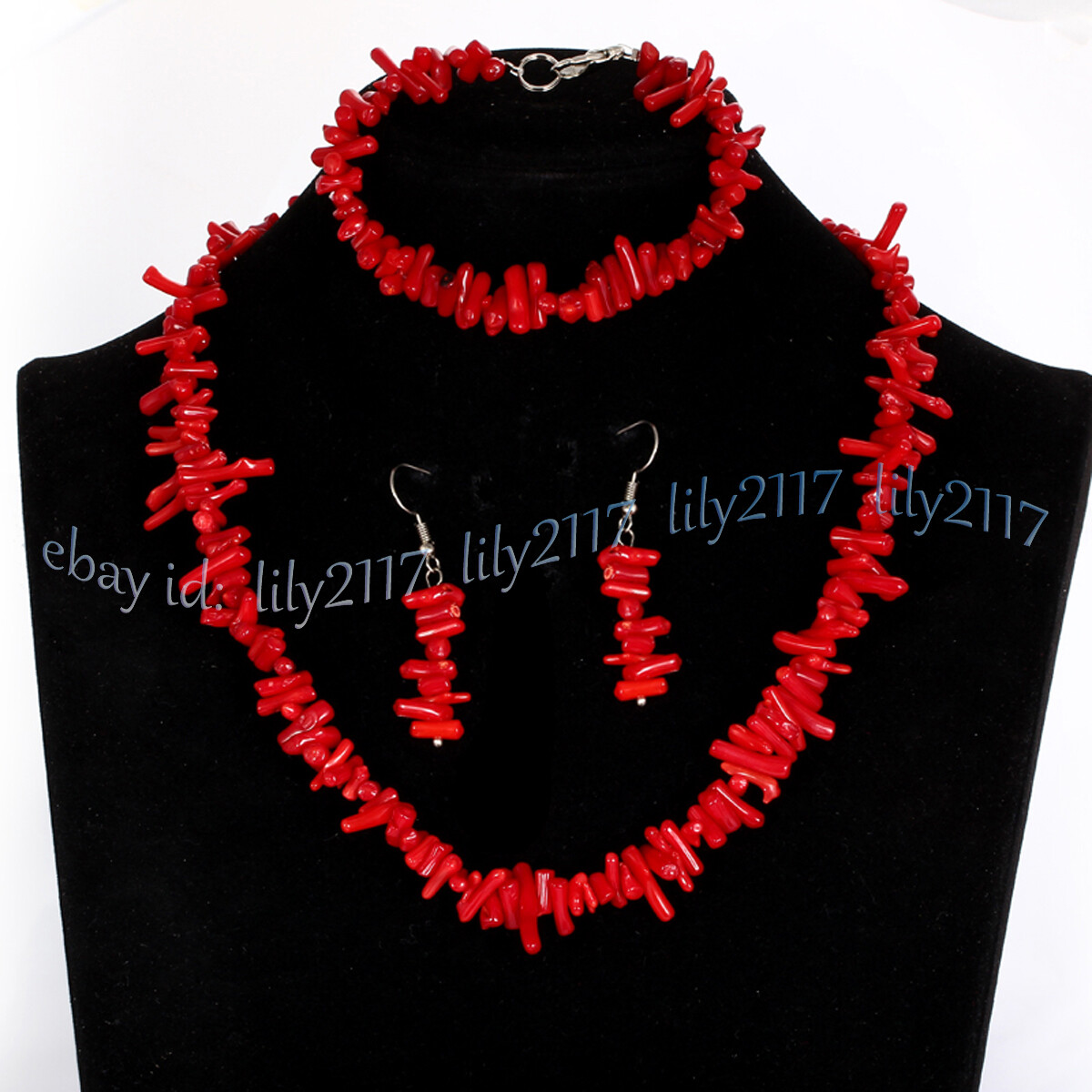 3-10mm Natural Irregular Red Coral Chip Gems Beads Necklace Bracelet Earring Set