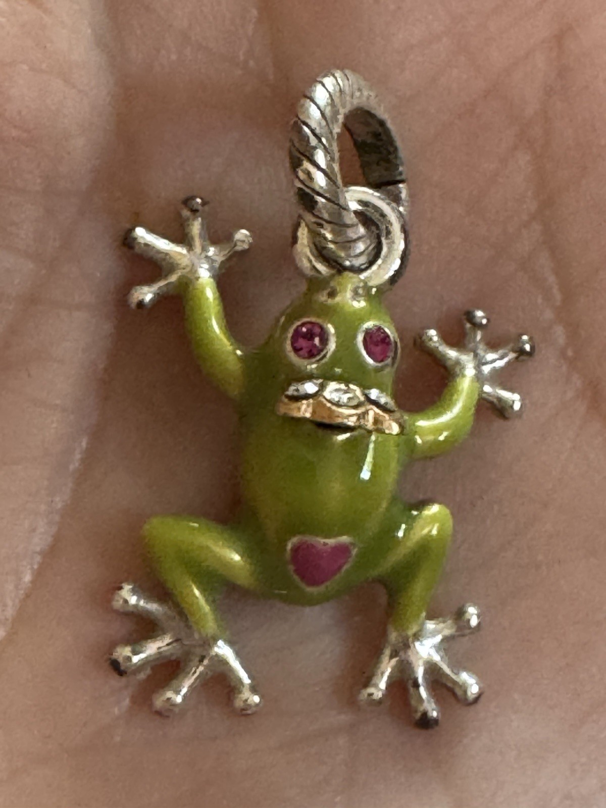 New Brighton Frogette Frog Princess Silver Green Enamel Crystal Charm