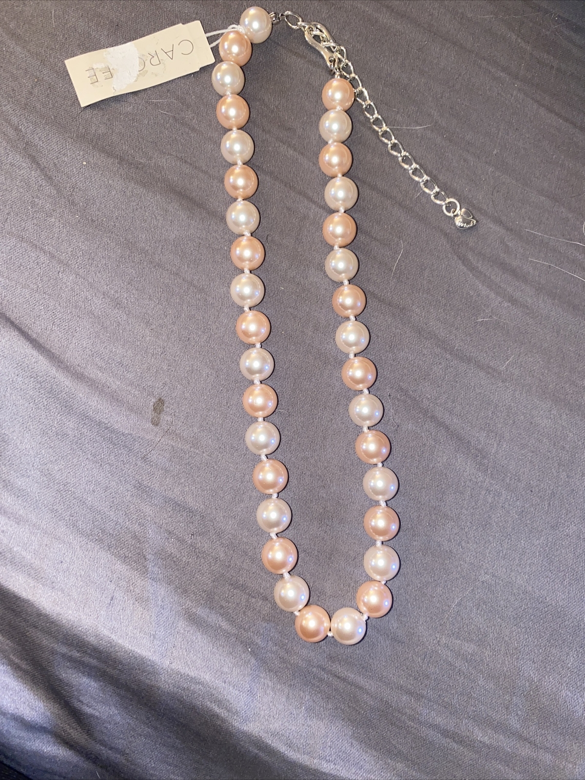 Carolee Faux Pearl Necklace Long Pale Pink & White BRAND NEW