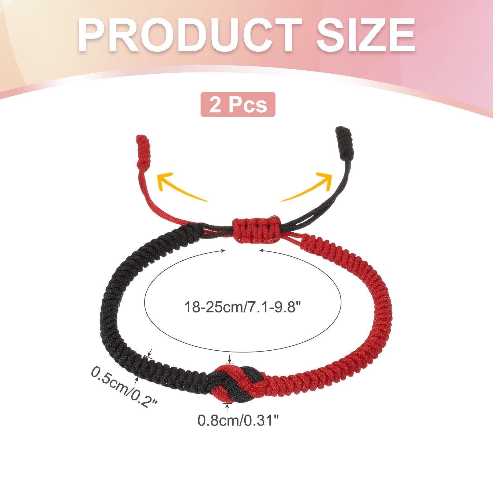 Matching Bracelets for Couple, 2pcs Red Black Knots Bracelets, Black Red