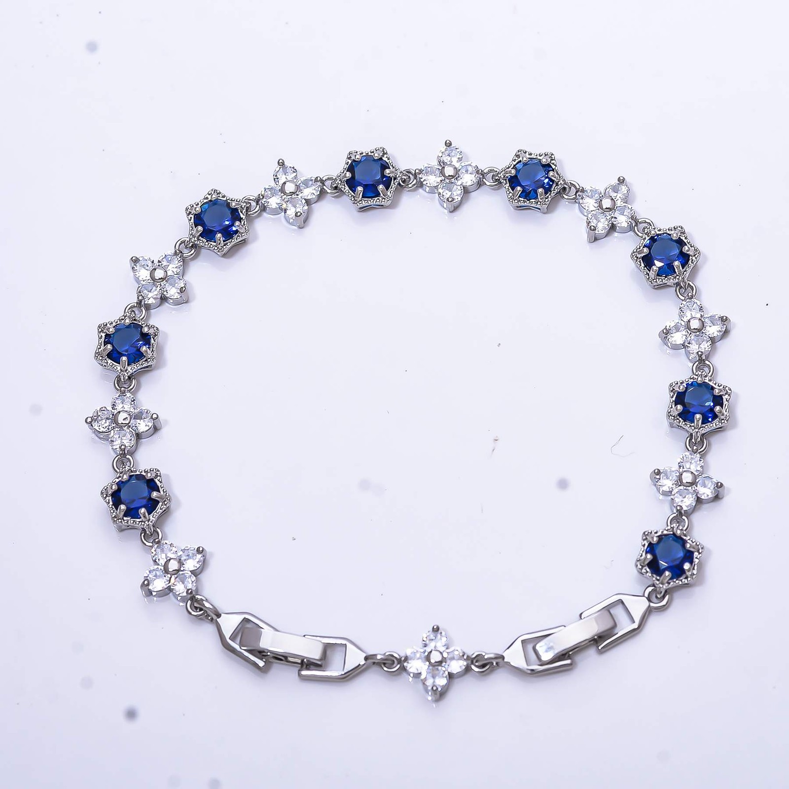 Blue Sapphire & CZ – Simulated 925 Sterling Silver Tennis Bracelet 8.99″ B53