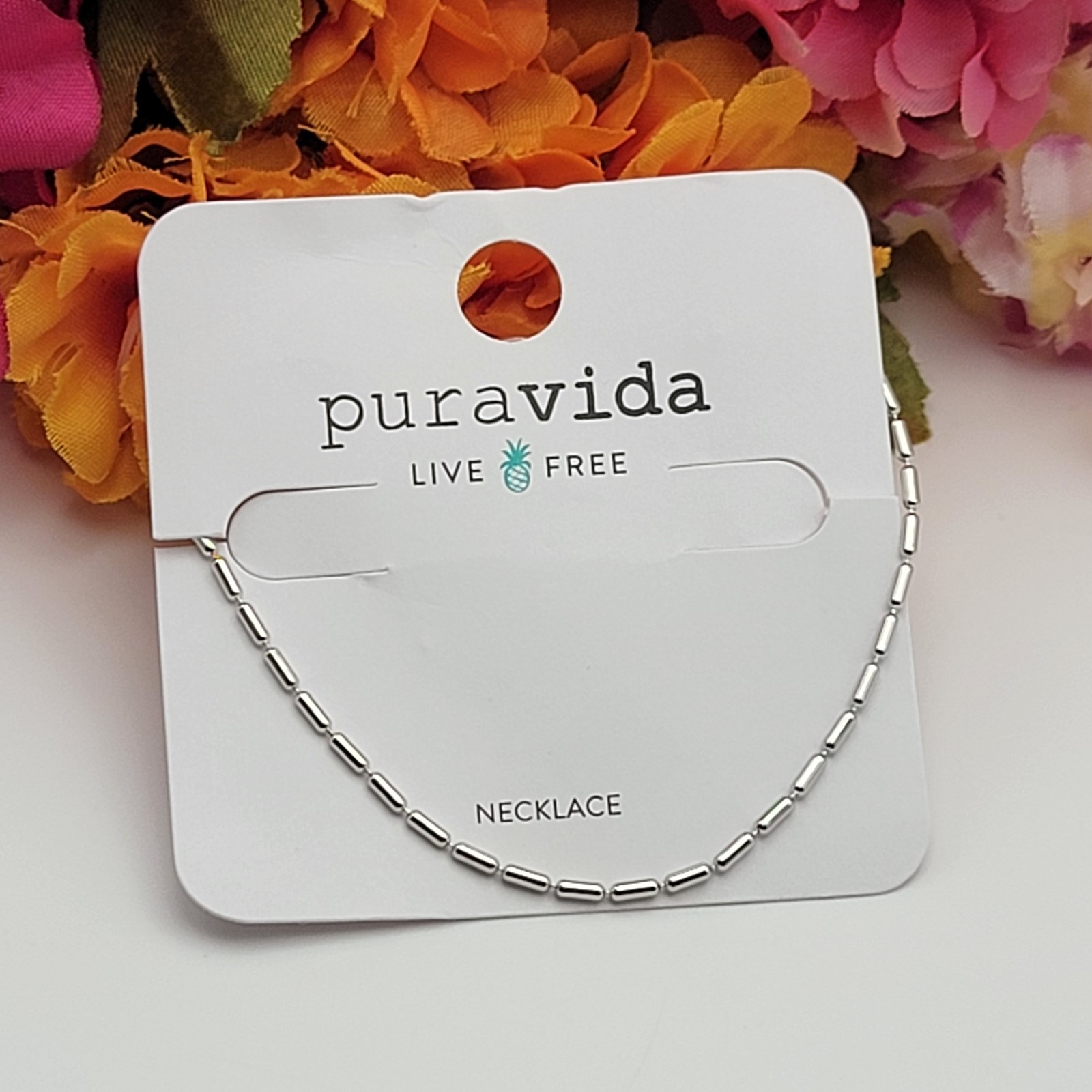 Pura Vida Silver Tone Bar Link Chain Necklace 17″ Adjustable Lobster Clasp