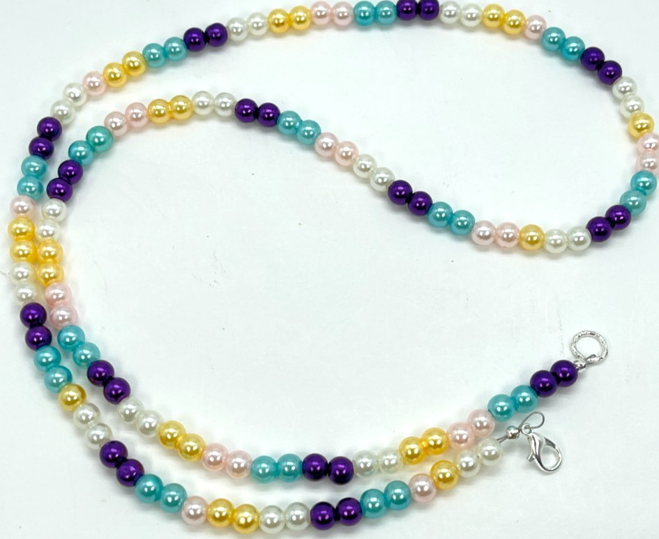 Necklace 27 Inch Strand 5 mm Pearls Purple, Green, Yellow, Pink, White
