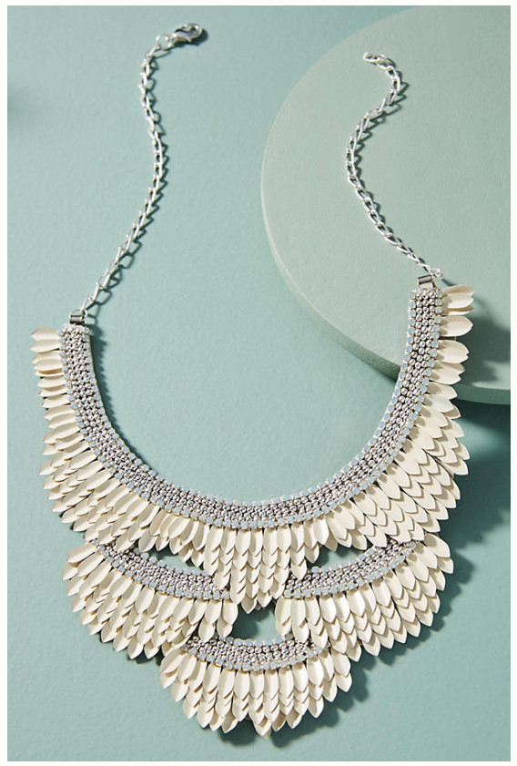 SO RARE $68 Deepa Gurnani Anthropologie Cascade Tier Bib Necklace White Silver