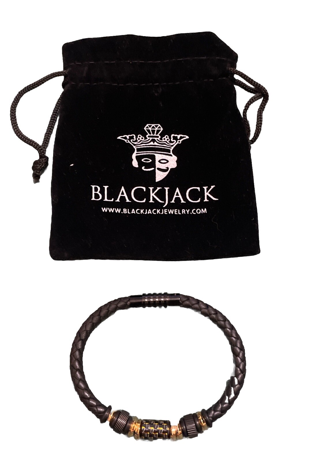 BLACKJACK Women’s Leather & Gold Steel Bracelet Sz. 8 1/2” NEW JEWELRY