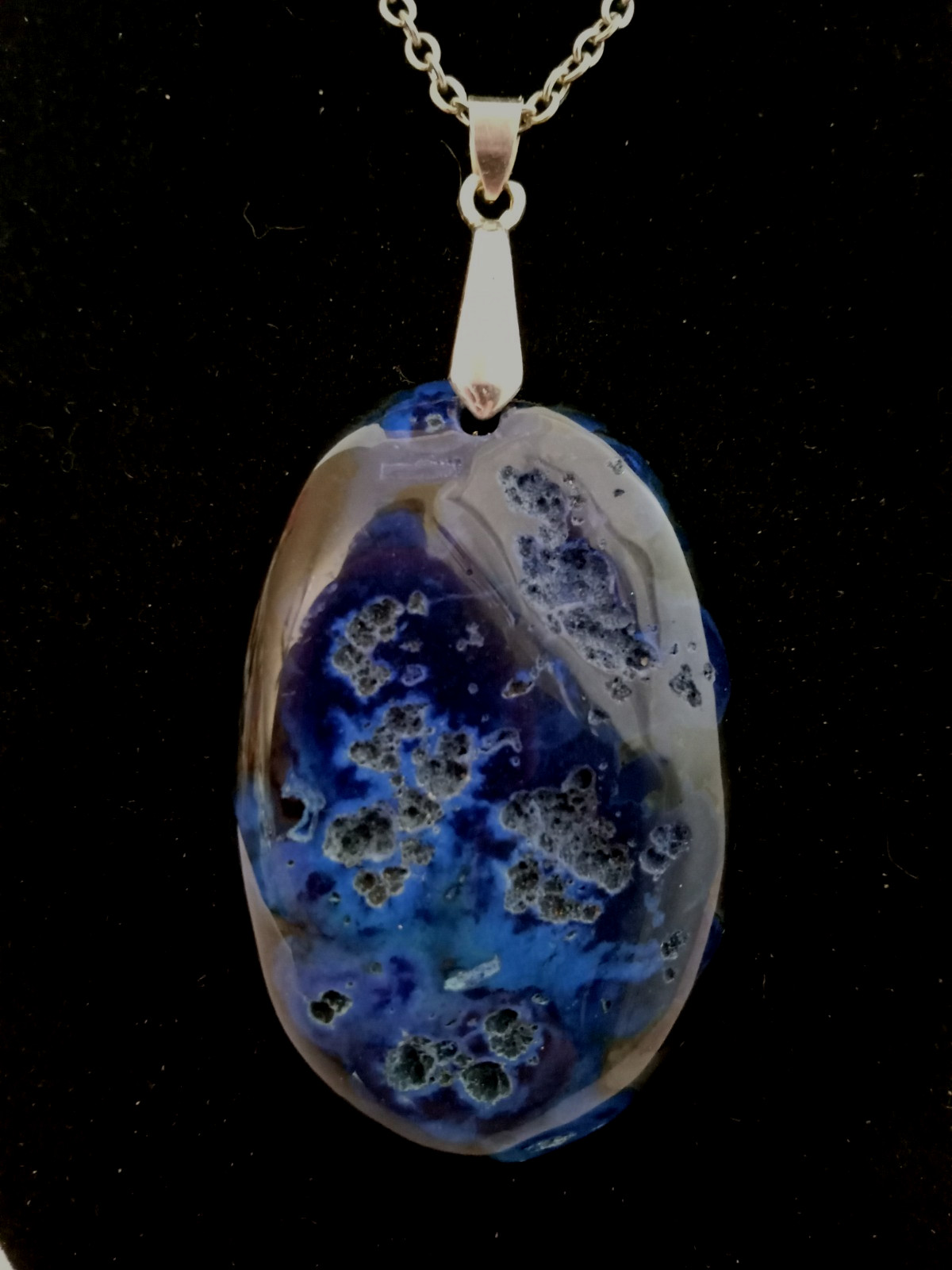 Beautful Blue Oval Stone Pendant color enhanced with 18 inch chain