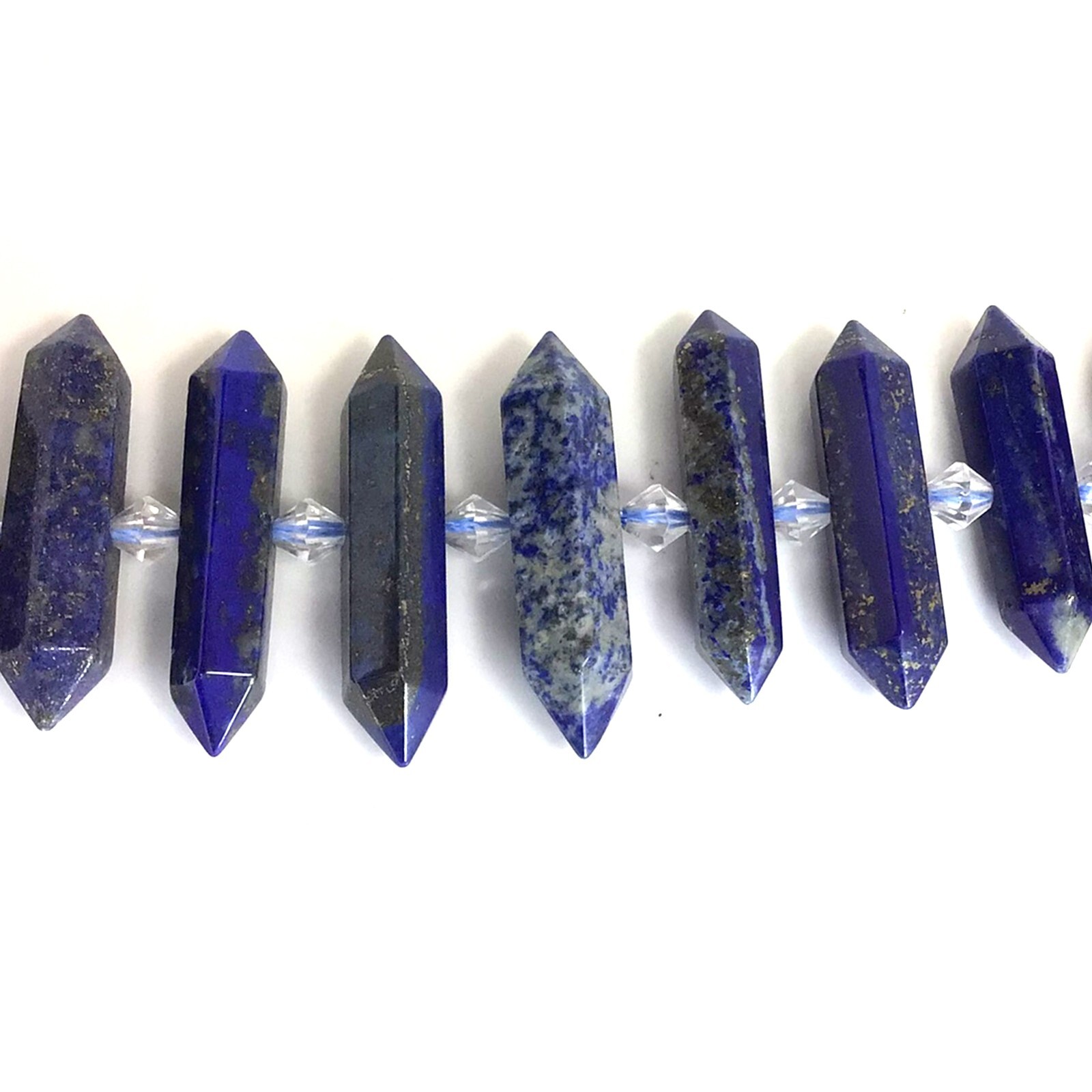 Lapis Lazuli Double Terminated Center Drilled Hexagon Faceted Pendant Bead 15″
