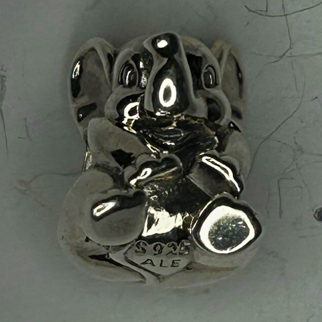 PANDORA S925 Sterling Silver Elephant Animal Bead Charm Slip-On Silver