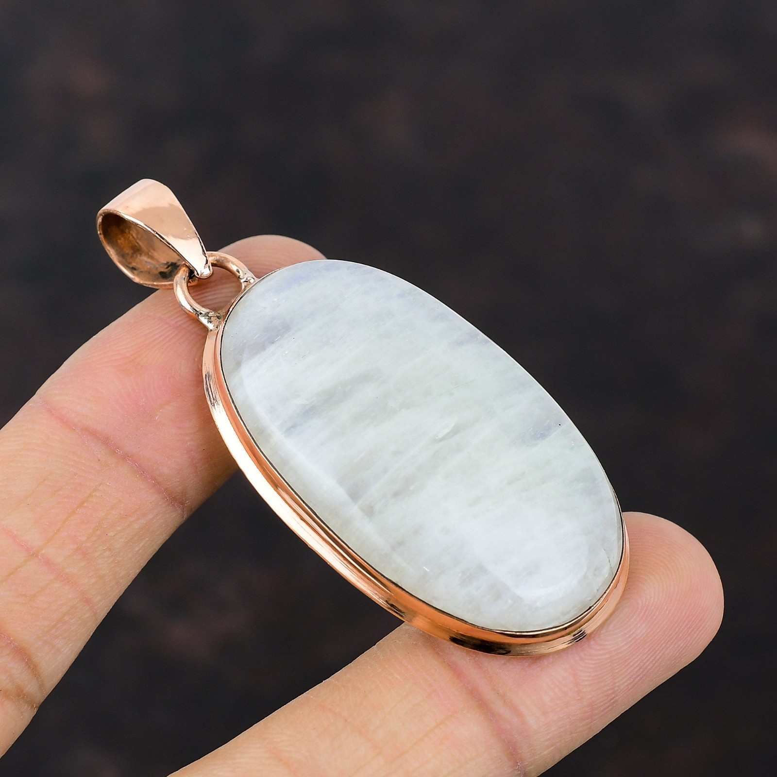 Sisters Day Deal Copper Oval Rainbow Moonstone Stone Wife Unique Pendant Jewelry