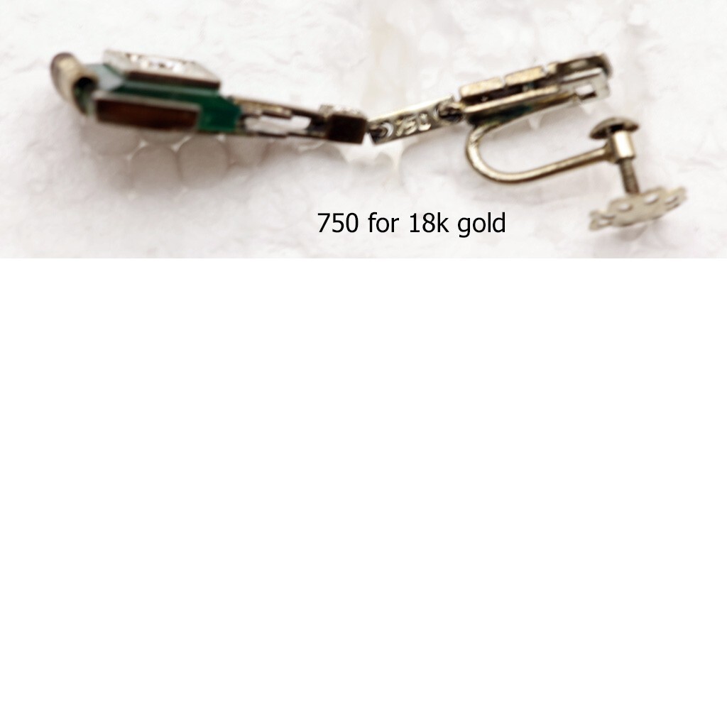 Art Deco Earrings 18k white gold diamonds gems architectural dangle design (7481