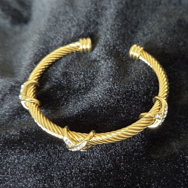 Gold-Tone Rope Chain Knot Cuff Bracelet Adjustable Open Bangle