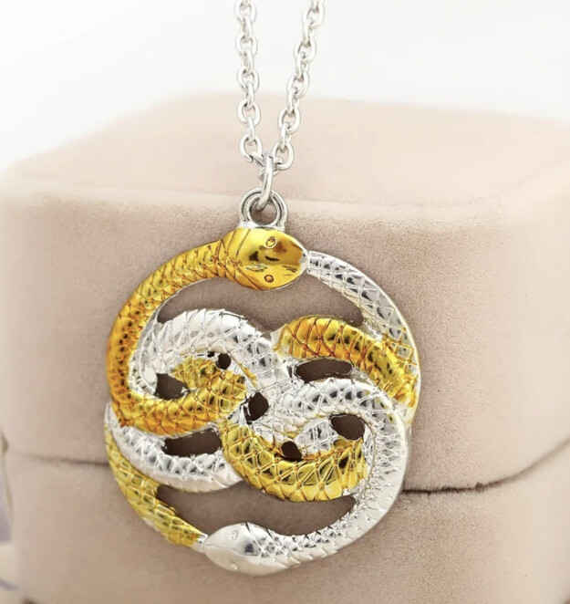 Never Ending Story Necklace 20” Chain Ouroboros Nordic Talisman Two Snake Auryn