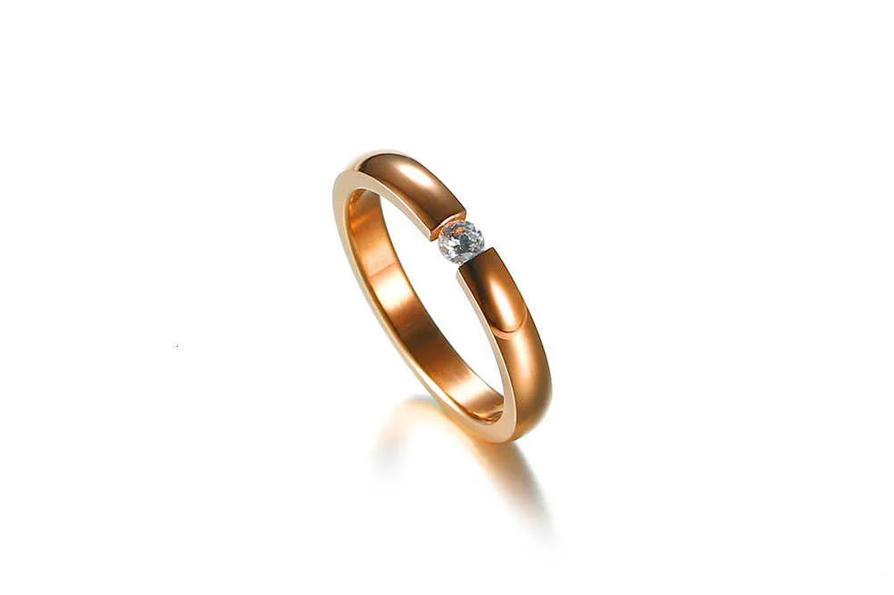 Stainless Steel Ring Simulated Zirconia 3mm Thin Solitaire Engagement Jewelry