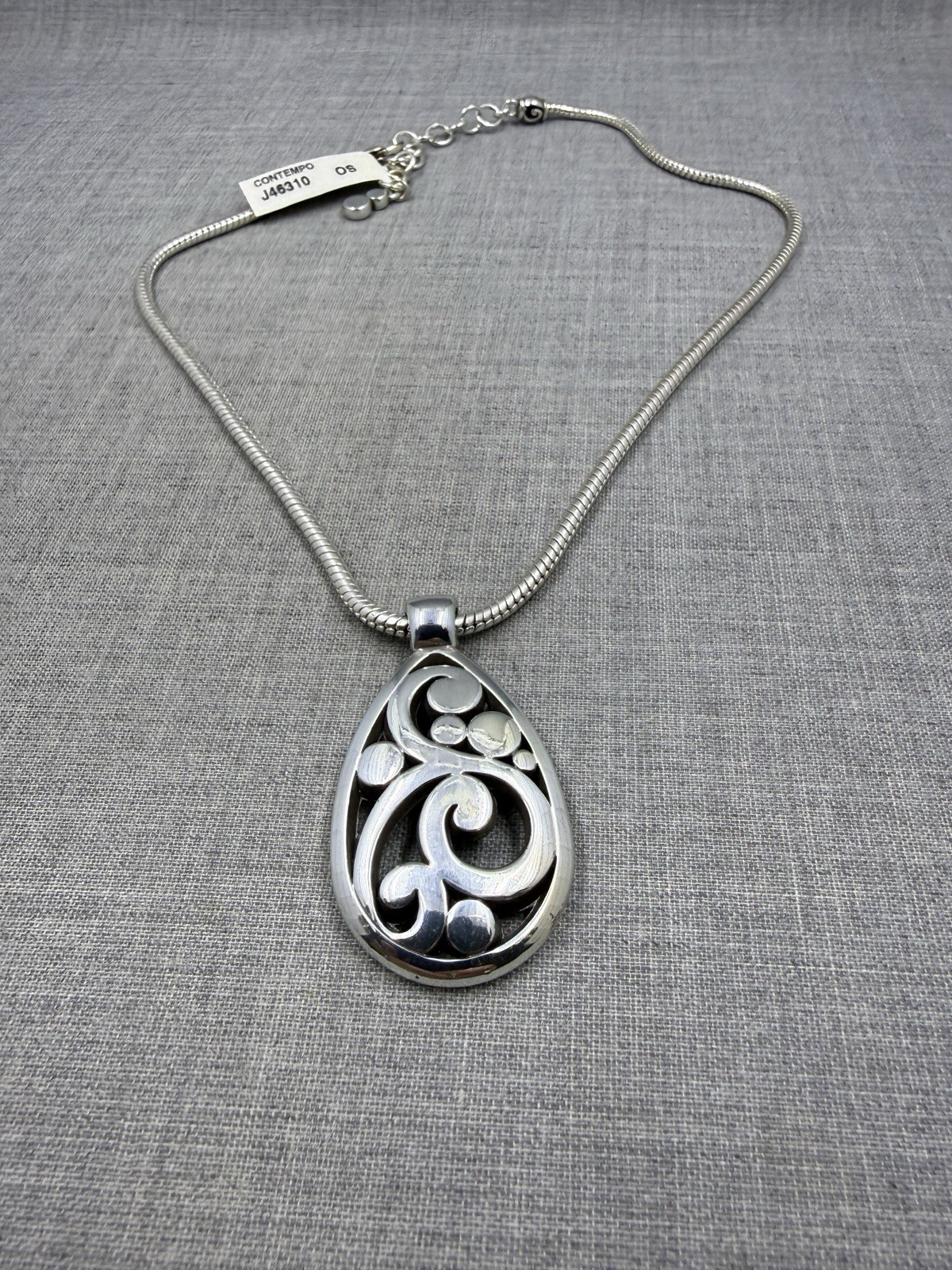 Brighton Contempo Scroll Teardrop Shaped Pendant Adjustable 16-18″ Necklace