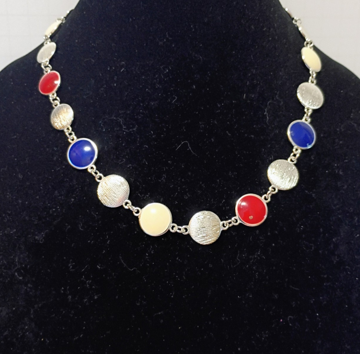 Swarovski Red White and Blue Silver Toned Necklace