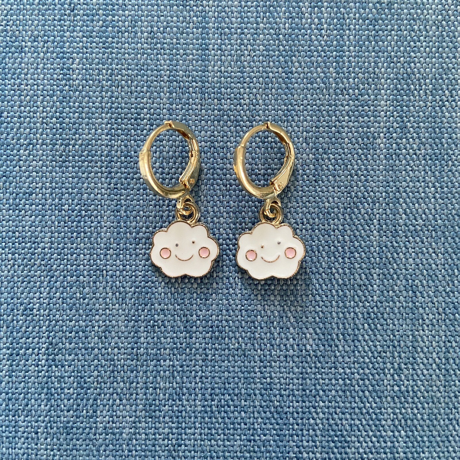 Gold Huggie Hoop Earrings with White Cloud Charm