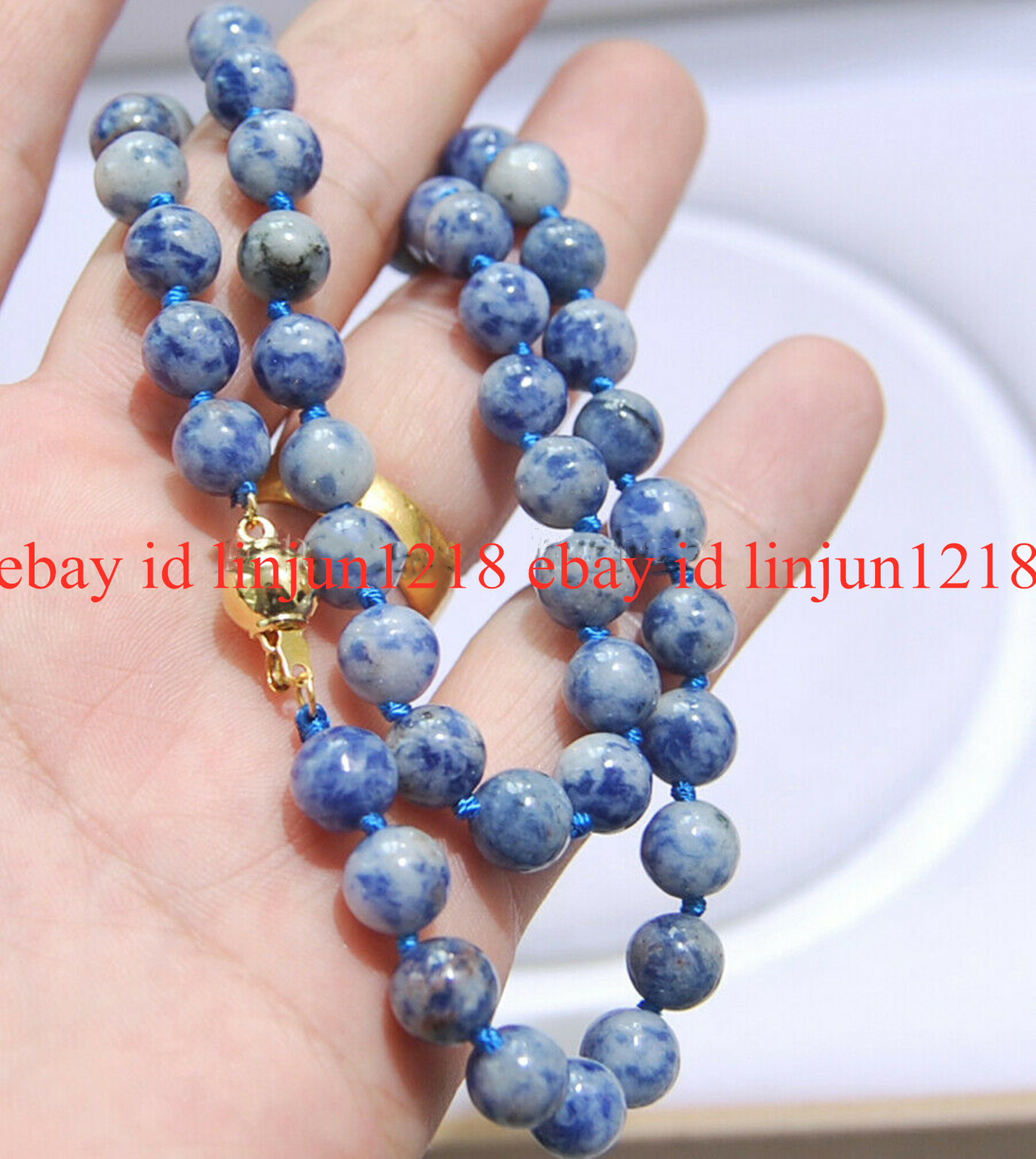 Natural 8mm Blue & White Sodalite Round Gemstone Beads Necklace 18″ AAA