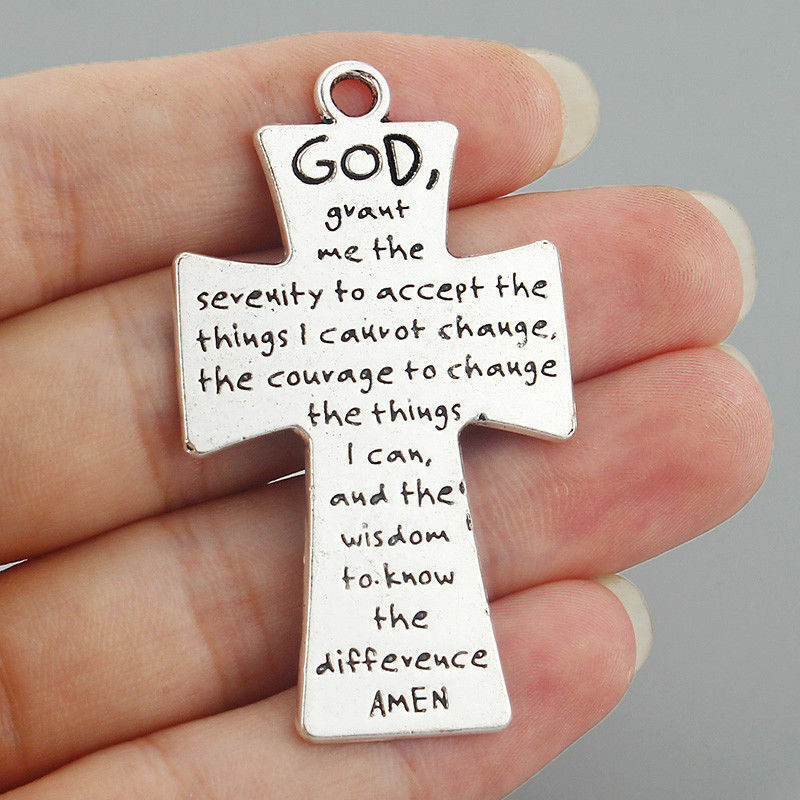 LORD JESUS GOD PRAY SERENITY CROSS pendant 20″ Sterling Silver 925 necklace HOLY