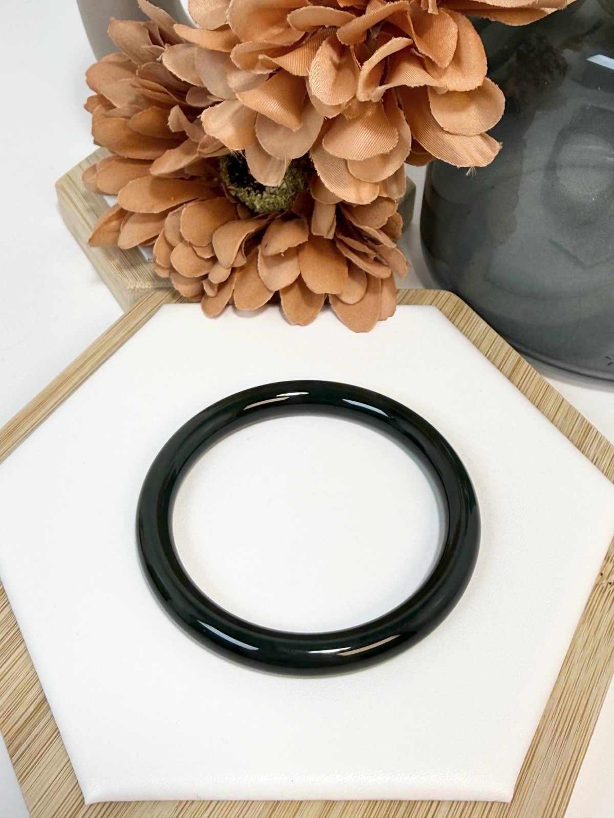 Hetian Jade Dark Green Hard Bangle Size: 56.6MM Width: 8.2MM w/Certificate