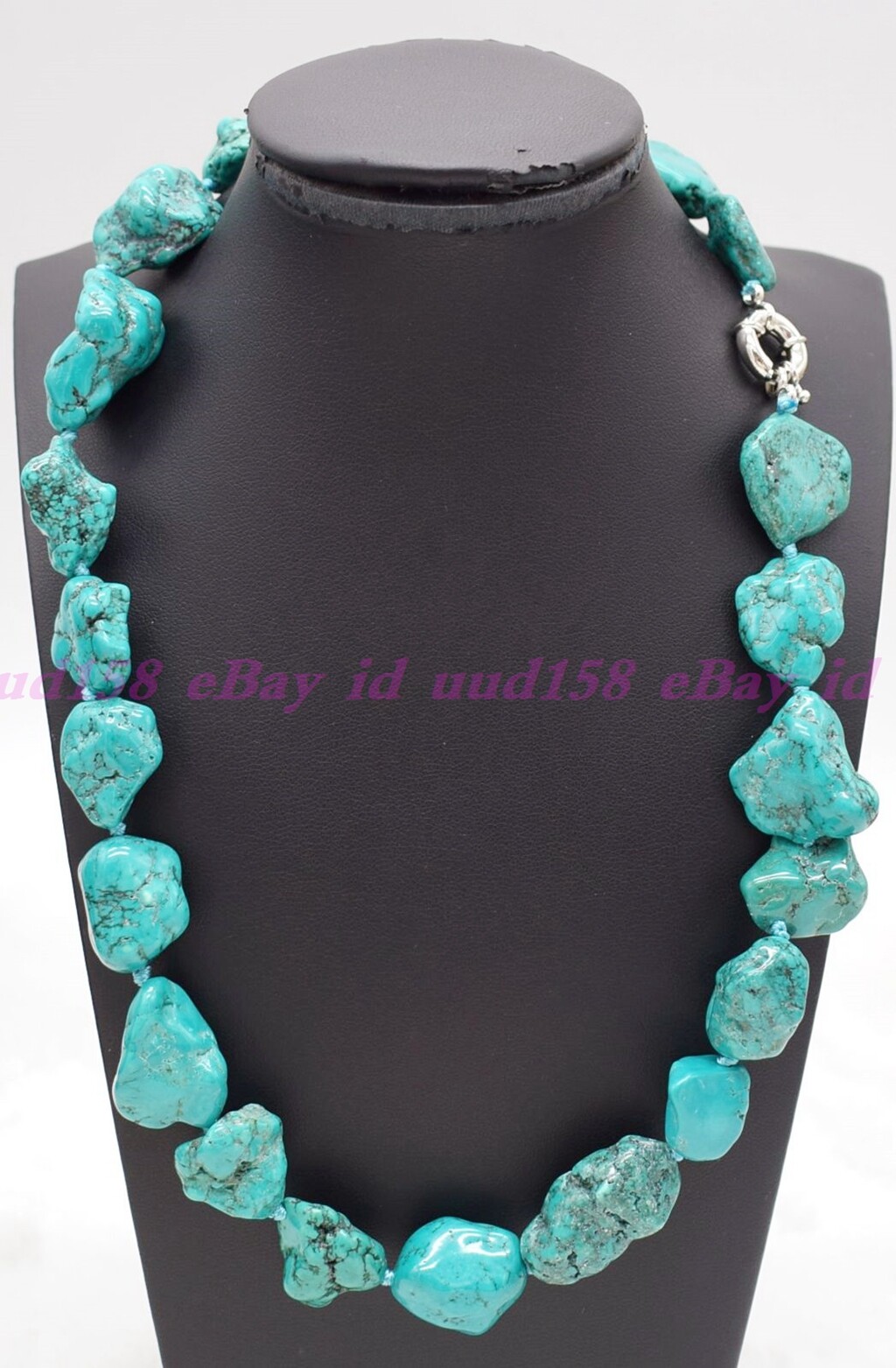 Real Natural 15x20mm Blue Turquoise Irregular Nugget Gems Beads Necklace 18″ AA
