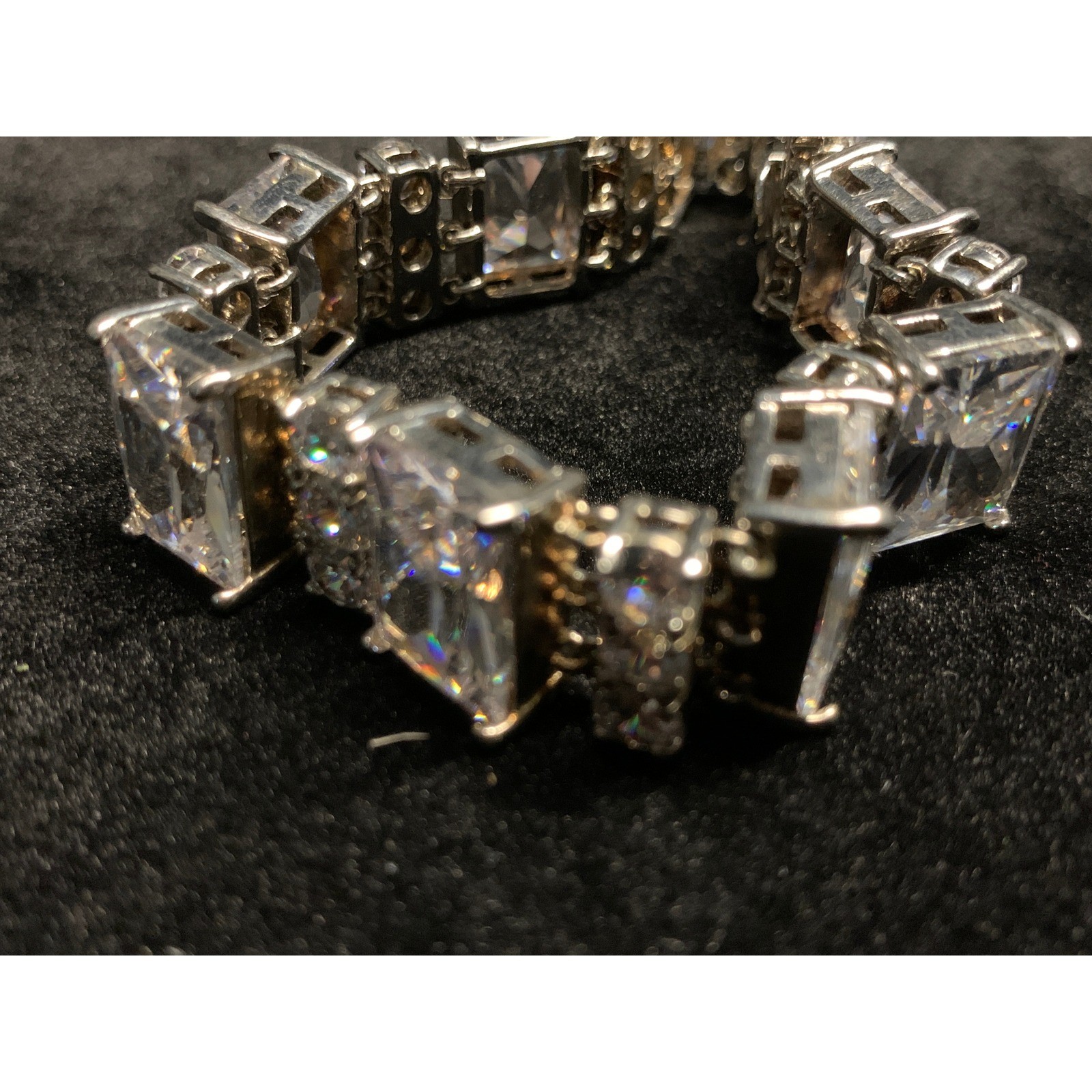 Emerald Cut Cubic Zirconia Tennis Bracelet Silver Tone 6.5 Inch Bridal Wedding