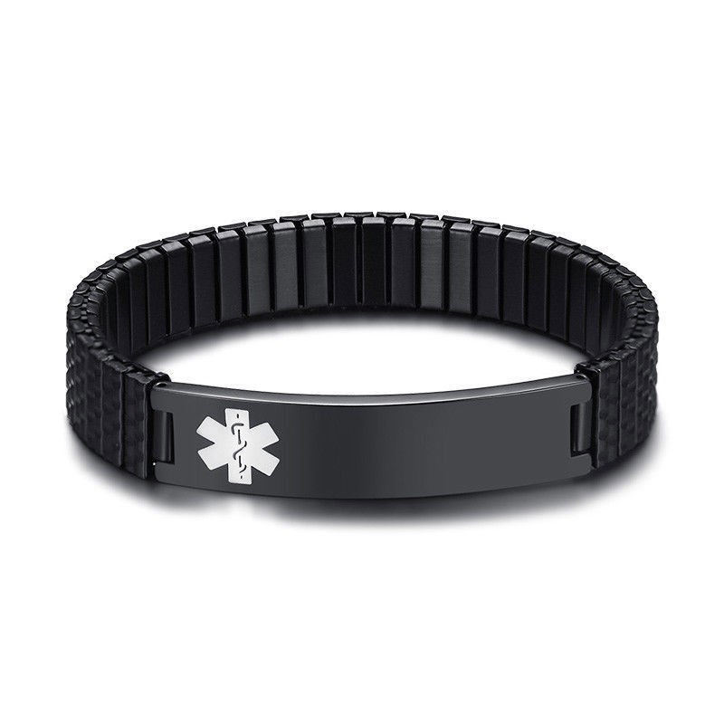 Women Men Medical Alert ID Name Stretch Bracelet Bangle Free Engraving Classic