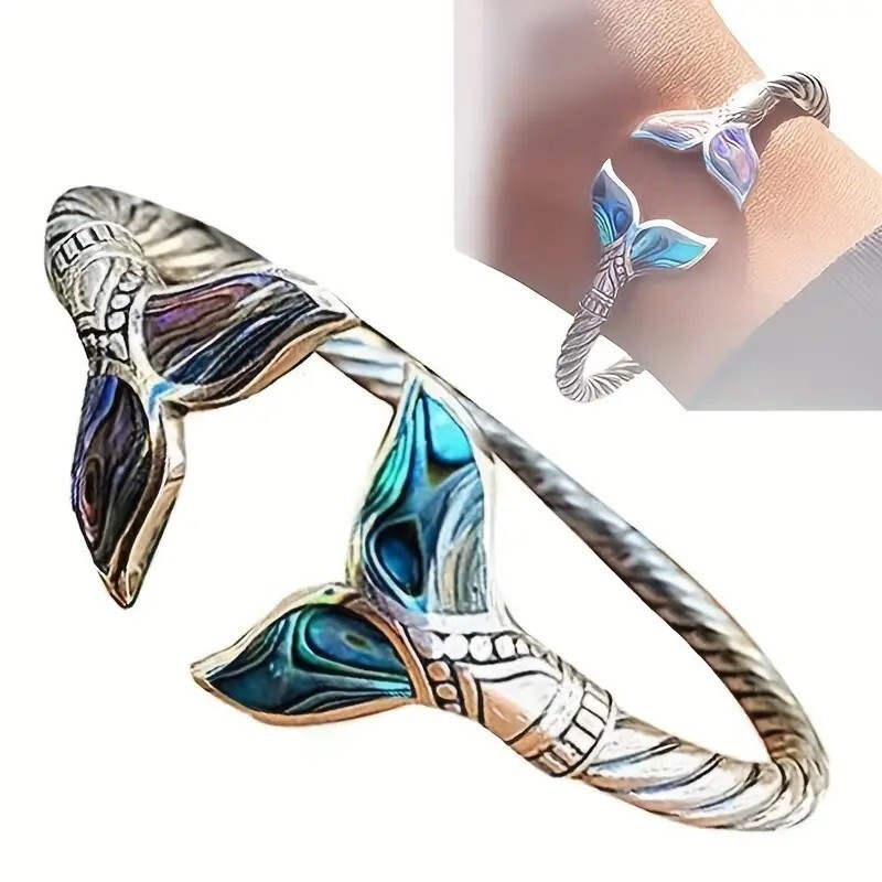Elegant 925 Sterling Silver Fashion Charms Little Mermaid Bracelet Bangle Cuff