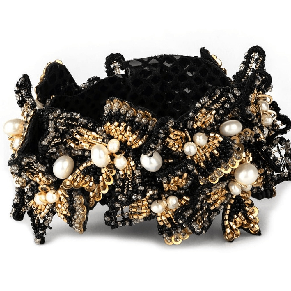 Deepa Gurnani Transcendence Collection Beaded Cuff Bracelet- Black/Gold