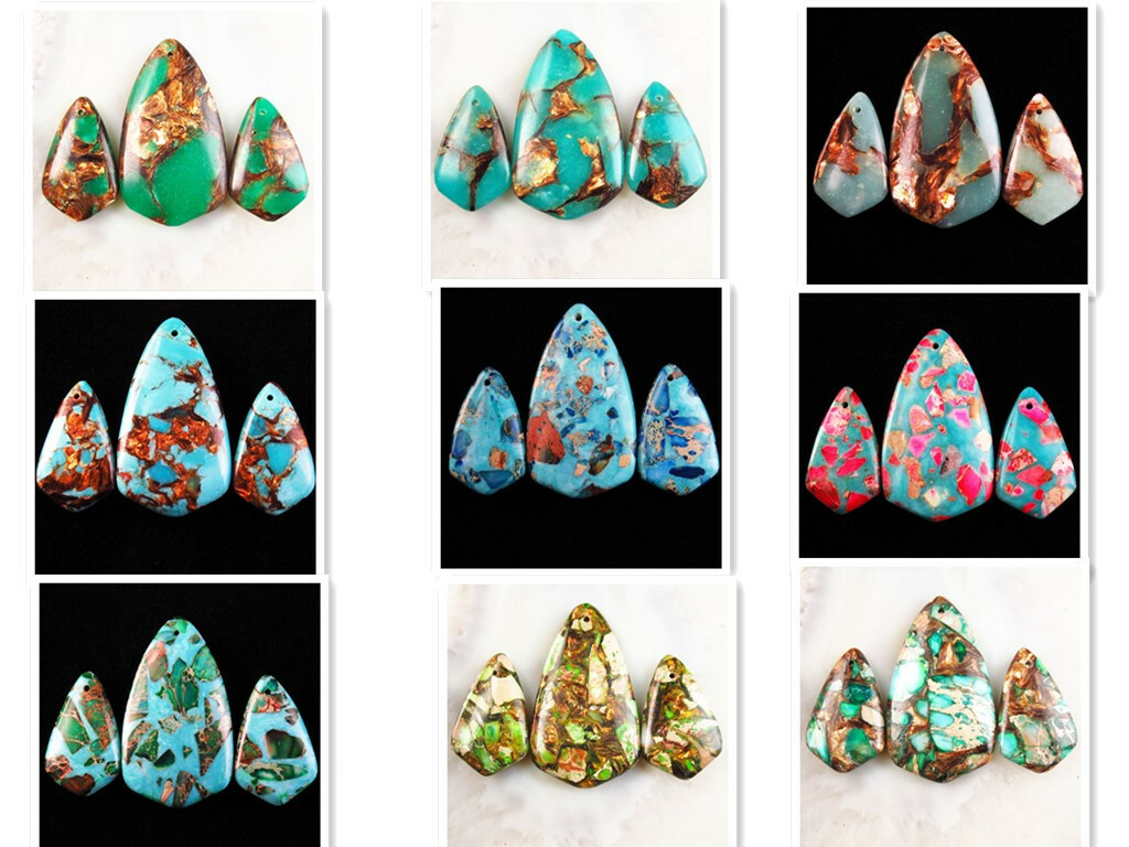 3Pcs Blue Turquoise & Peachblow Sea Sediment Jasper Arrow Pendant Bead HA-37DHS