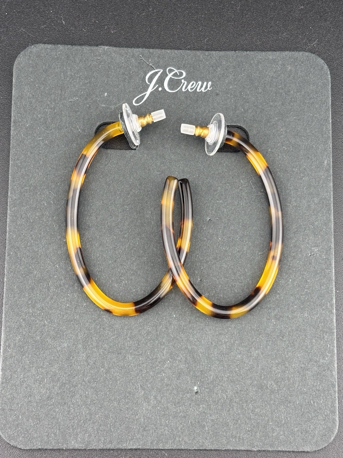 J CREW Turtoise Shell Acrylic Oval Hoop Stud Earrings 2′ Everyday Wear