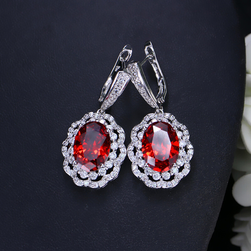 Gorgeous Pink Cubic Zirconia Dangle Drop Earrings Silver Plated Women CZ Jewelry