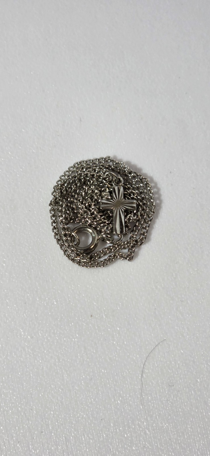 Silver Tone Cross Charm Pendant Cable Chain Necklace, Lobster Closure